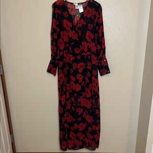 NWT Miley+ Molly Rue21 Red Black Sheer Long Sleeve Maxi Dress